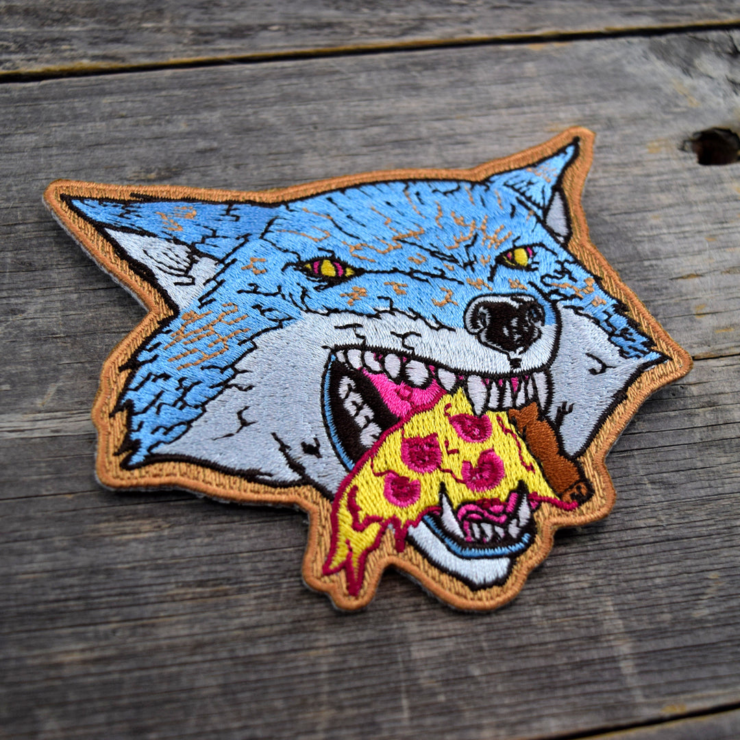 Pizza Wolf die cut Embroidered Patch