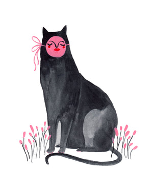 Sitting Cat with Mask 8x10in Giclee Print