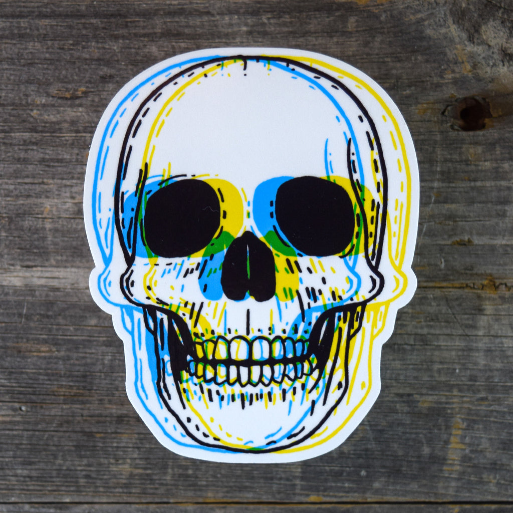 3D Skull Blue+Yellow Vinyl Sticker