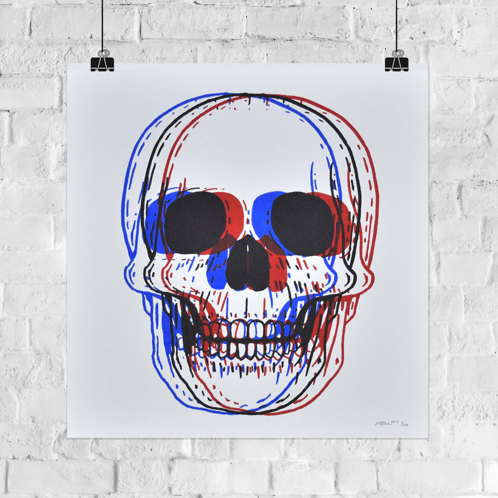 3D Skull 8x8in Screen Print