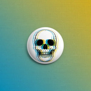 3D Skull Blue+Yellow 1inch Pin