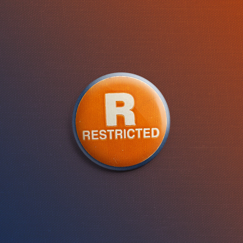 R Restricted Orange 1inch Pin