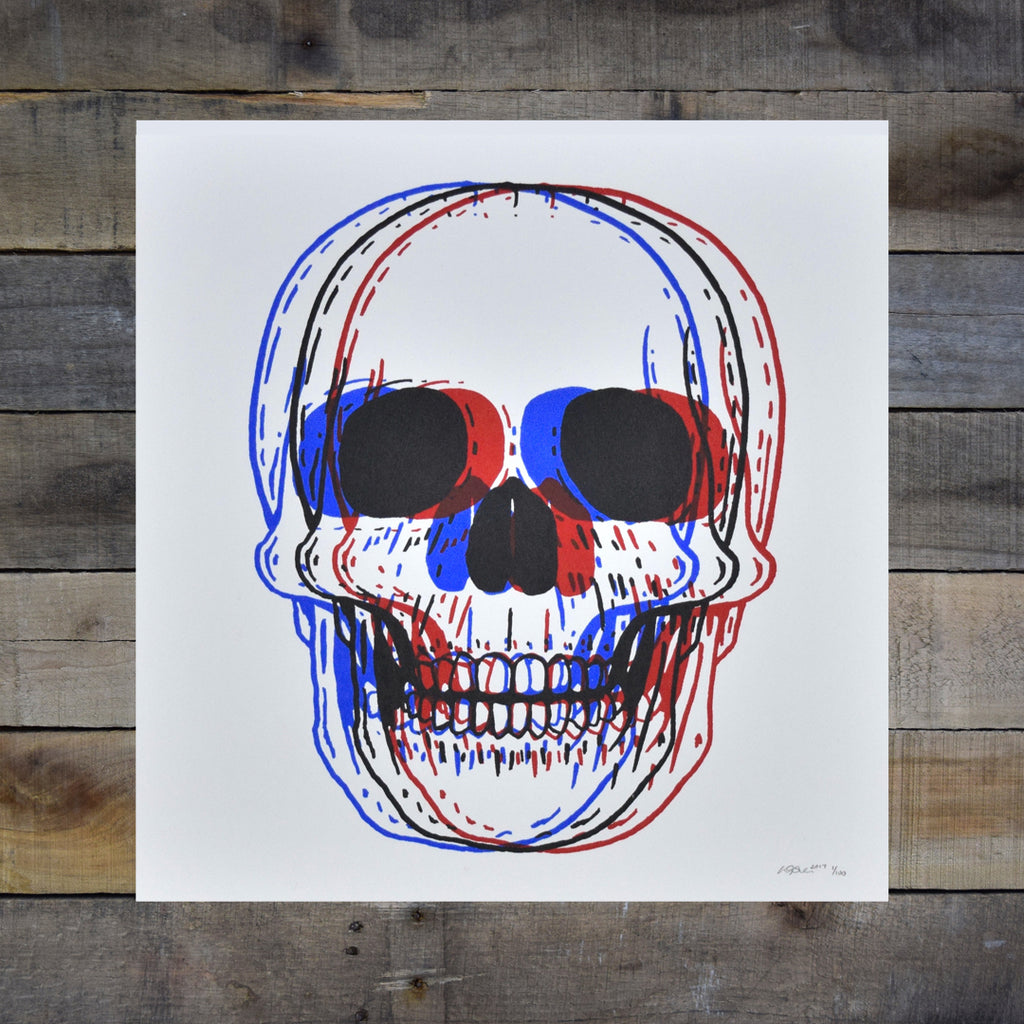 3D Skull 8x8in Screen Print