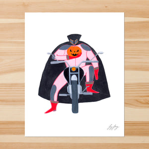 Headless Jack-O-Lantern Biker 8x10in Giclee Print