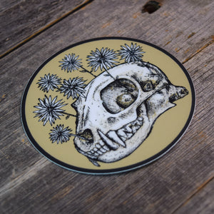 Skull and Flowers Tan Vinyl Sticker