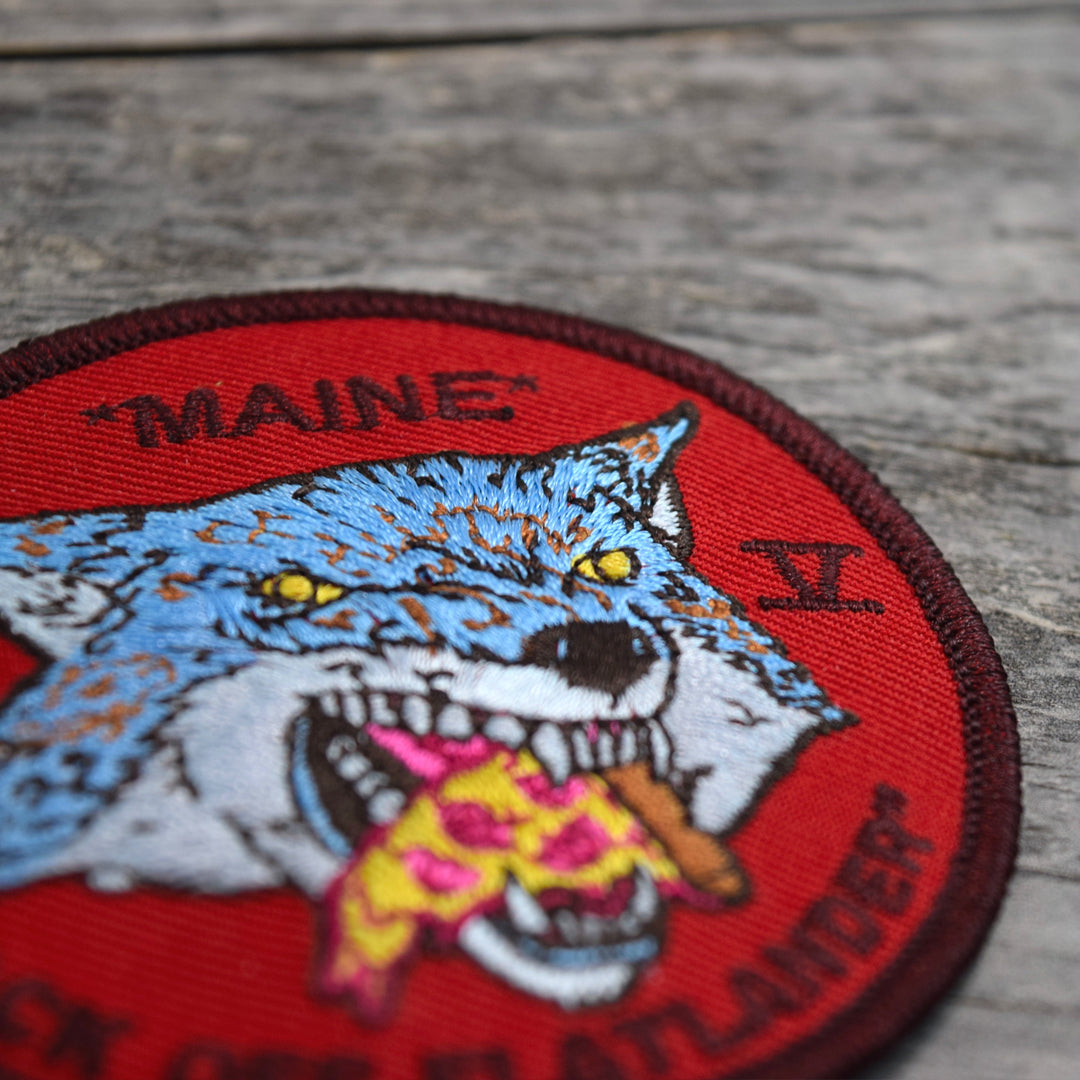 Maine Pizza Wolf Embroidered Patch RED