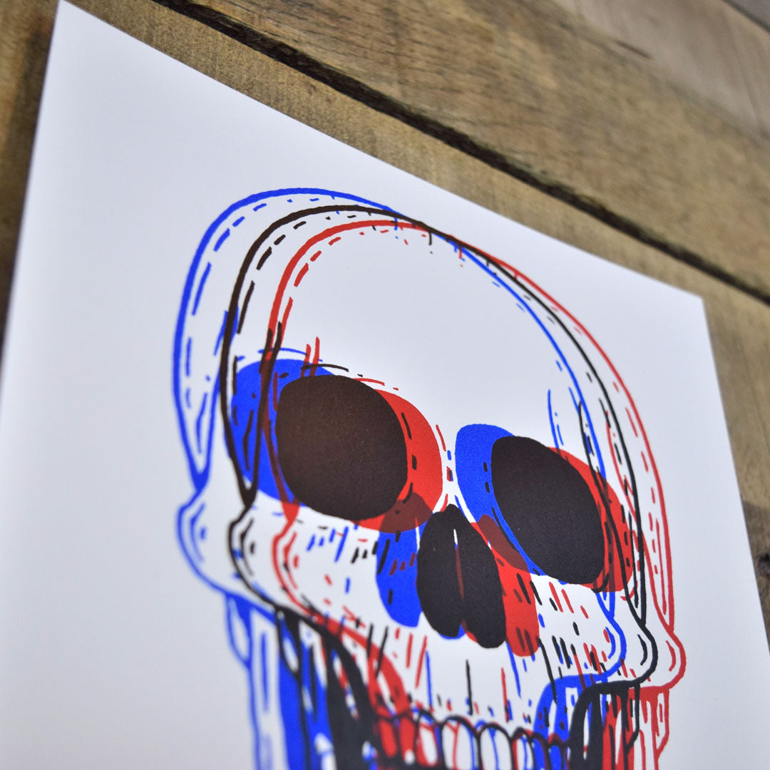 3D Skull 8x8in Screen Print