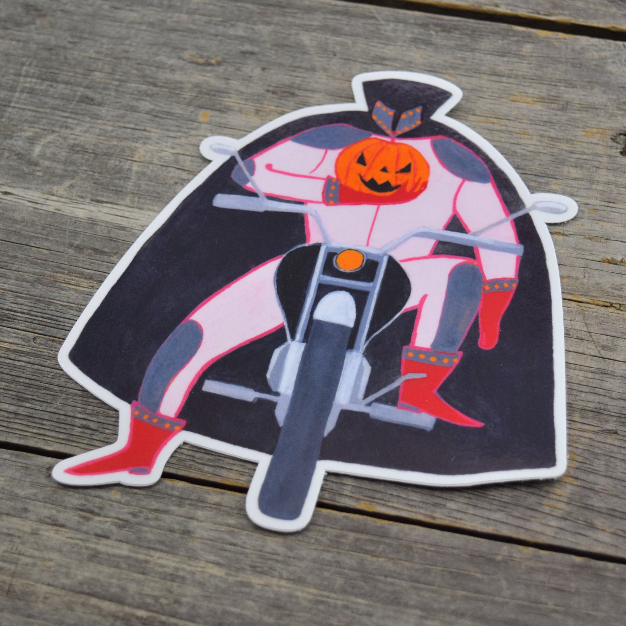 Headless Jack-o-Lantern Biker Vinyl Sticker
