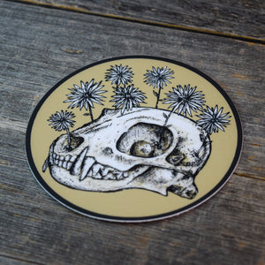 Skull and Flowers Tan Vinyl Sticker