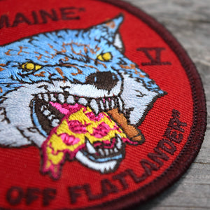 Maine Pizza Wolf Embroidered Patch RED